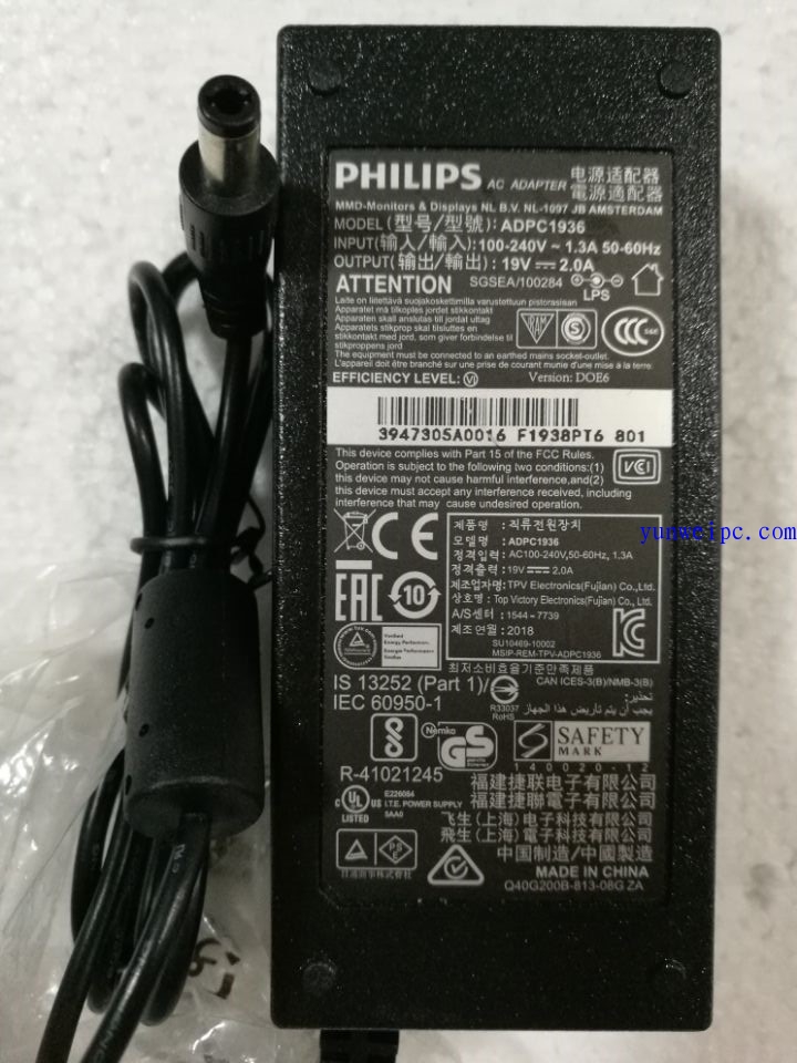 PHILIPS飞利浦19V2.0A电源适配器线 ADPC1936 电源供应器 