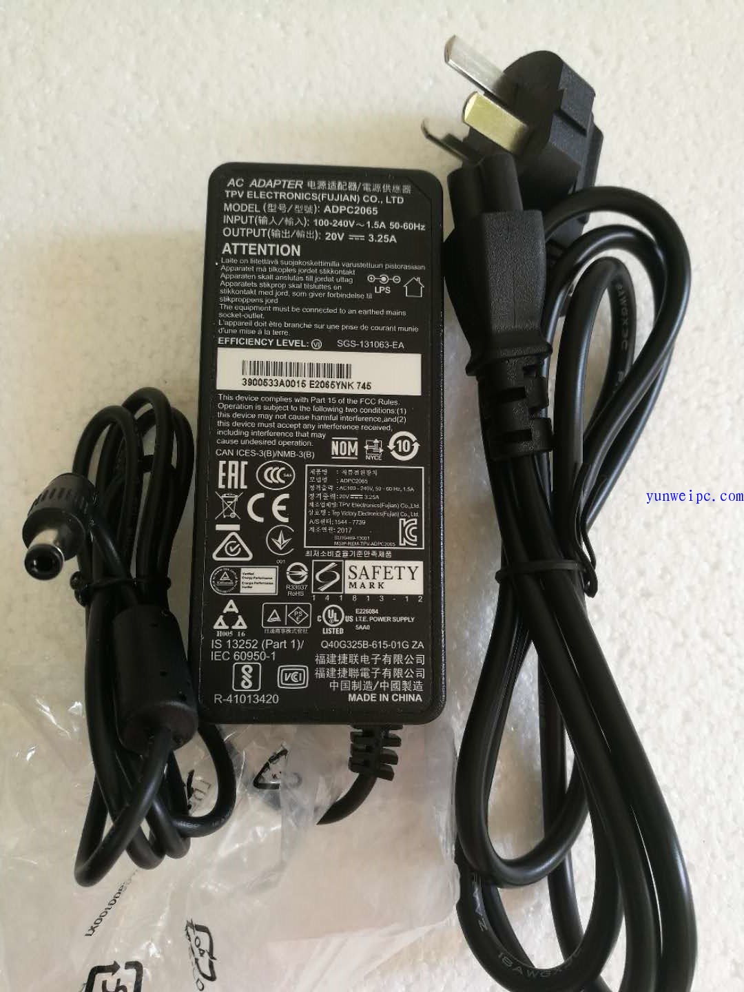 全新原装 AOC液晶显示器电源适配器ADPC2065 20V3.25A 电源线