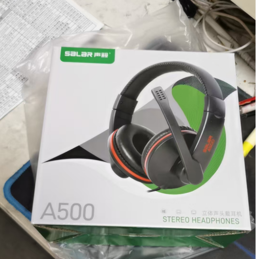 声籁A500 头戴式立体声耳机带麦,双插头戴式台式机电脑耳麦带麦克风音乐游戏耳机,编号：SP01418