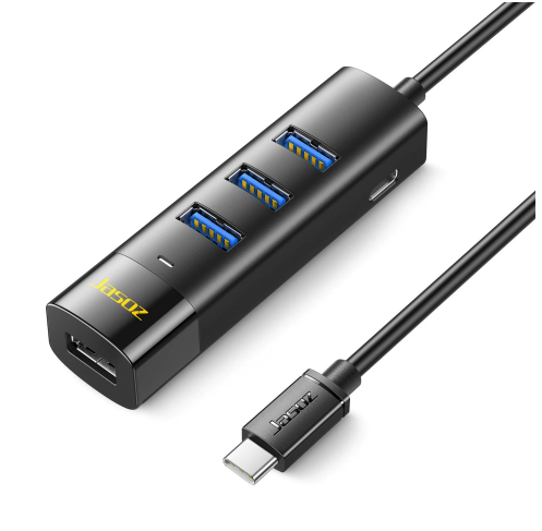捷森HUB 1米F117 Type-C3.0HUB长方形4口 黑色 | 编号：SP01706