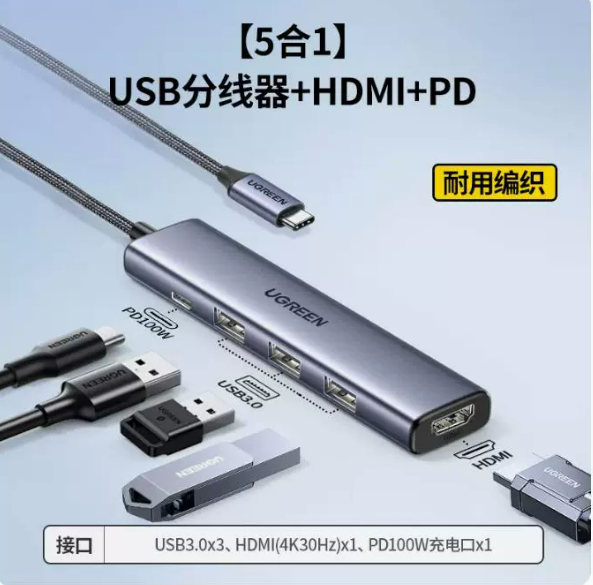 绿联扩展坞CM511五合一多功能4K30HZ | 编号：SP01523