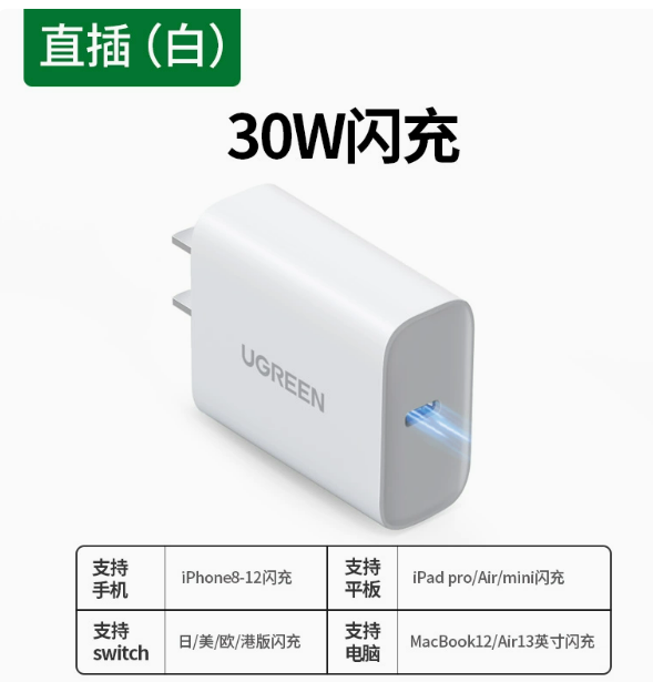 绿联CD127 TPYE-C单口充电器30W | 编号：SP01513