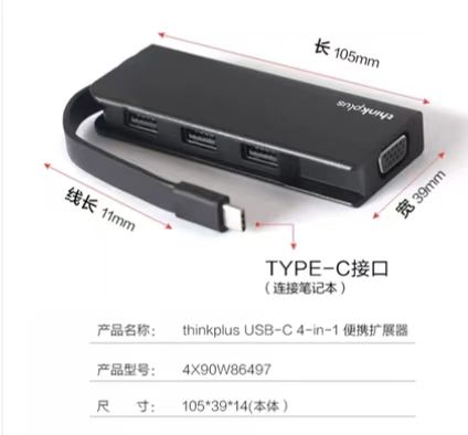 联想thinkplus usb-c 4-in-1 扩展器四合一 | 编号：SP01084